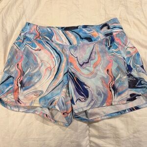 Athleta Blue and Pink Swirl Athletic Shorts